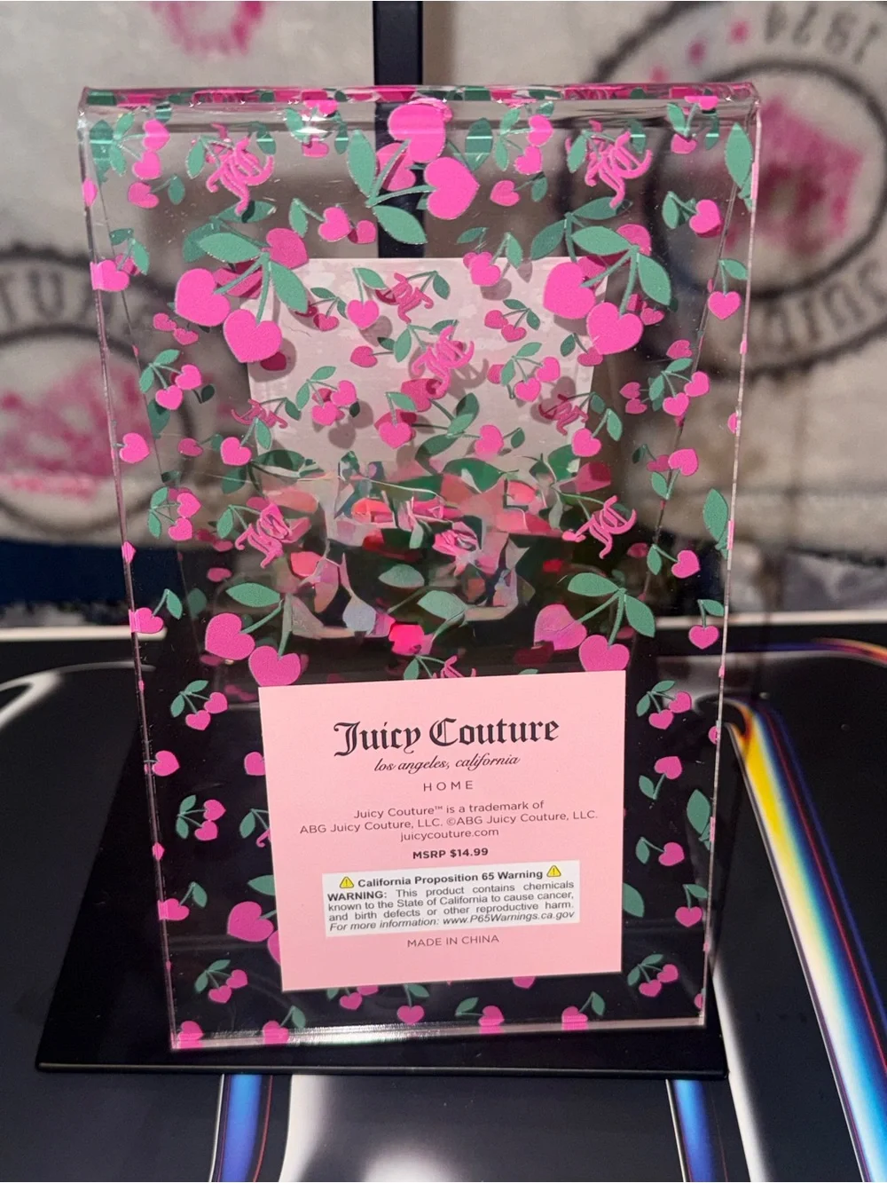 Juicy Couture Home Pink Cherry Tablet & Cookbook Holder Acrylic Recipe Stand